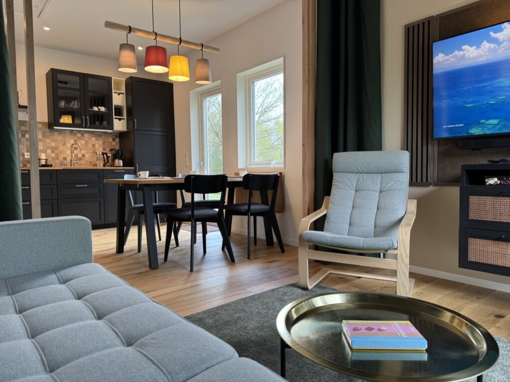 Living and dining area in the Lake House